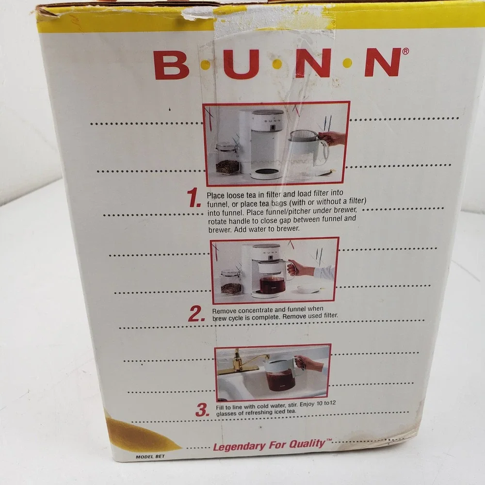 Bunn Easy Tea Pitcher Model BET White Yellow 3 Quart Glass Iced Tea Maker